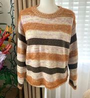 🌙 All In Favor Soft Fuzzy Striped Sweater in Pink Brown Multi