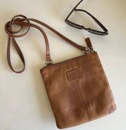 Fossil Tan Distressed Genuine Leather Small Zipper Wallet Crossbody Bag