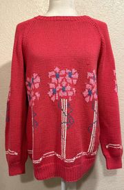 Club Vintage 80s Pink Hand-Knit Floral Sweater