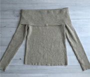 Club Monaco Italian Yarn Tan & Metallic Off the Shoulder Sweater XS