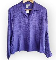 Vintage Robbie Bee Purple Floral Silk Long Sleeve Button Down Shirt M