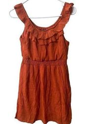 As U Wish Burnt Orange Ruffle Collar Sleeveless Smocked Mini Dress - Size S