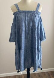 VINEYARD VINES Linen Chambray Tiered Tassel Dress/Coverup Size S