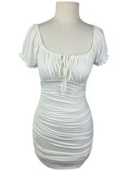 White Ruched Bodycon Dress
