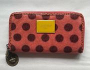 Nicole Lee Pink Polka Dot Yellow Logo Zipper Clutch Wallet