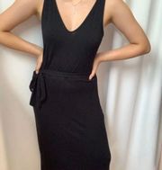 NWOT  Solid Black V-neck Plain Rayon Midi Long Sun Dress Size Small