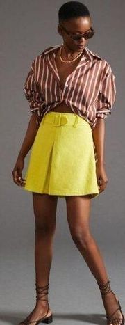 NWT Anthropologie Maeve Belted Mini Skirt in Chartreuse Yellow Pleated Sz 2
