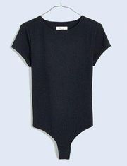 MADEWELL Crewneck Thong Bodysuit Size Large Black Minimalist Basic Casual