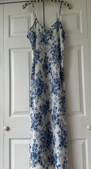 Vintage Blue & White Floral Victorias Secret Gold Label Slip Dress