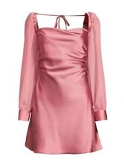 NEW WeWoreWhat Pink Satin Mini Dress size 2 Pull Sleeve Barbie Princess Slip