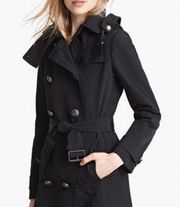 Burberry Brit Women's Black Britton Quilted Lining Trench Coat Size 8