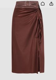 Satin Brown Drawstring Midi Skirt