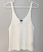 Open Weave Knit Sweater Tank Top Sleeveless Vneck Blouse White Large Women’s