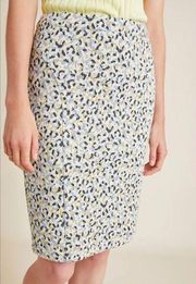 Anthropologie Maeve Leopard Print Jacquard Pencil Skirt Small Knit Blue Yellow