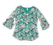 No Boundaries Y2K Style Floral Printed Lacy Tiered Ruffle Sleeve V-neck Top