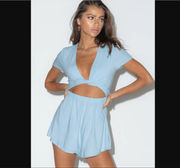 Princess Polly Light Blue Ragnar Tie Front Romper 2