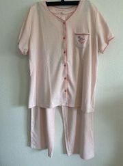 Classic Elements Womens Vintage Pink Embroidered 2 Piece Pajama Set Size L