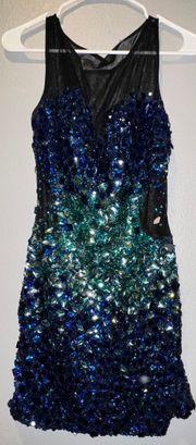 , Blue Beaded Homecoming Dress