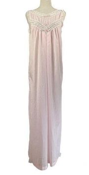 Vintage 70s Christian Dior Maxi Night Gown Pink Cottagecore Lace Softie Fairykei