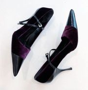 Prada Stilettos Vell Spazz Bordeaux Purple Velvet Captoe Mary Jane Heel 39.5