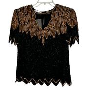 Vintage Laurence Kazar Silk Beaded Top nwt