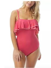 Contours by Coco Reef Pink Agate Ruffle Bandeau One Piece Swimsuit 12 36D