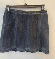 Altar’d State Mini Skirt Denim Blue Scallop Hem Hipster Preppy Womens Small NEW