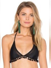 Tularosa Nina Bikini Top Black Pom Pom Small NWT