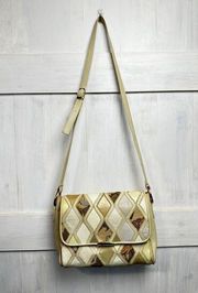 Leather & suede shoulder bag - Cabin Creek Cream Gold Beige Patchwork Purse