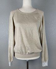 J McLaughlin Womens Contrast Sweater Size XL Beige Gray Cotton Modal Elbow Patch