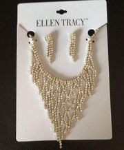 Classy Ellen Tracy Crystal Bib Choker & Earrings