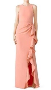 Parker Black Women's Pink Crepe Madeline Sleeveless Ruffle Gown Dress Size 10