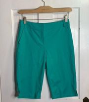 St. John Teal Green Bermuda Long Flat Front Shorts Size 2