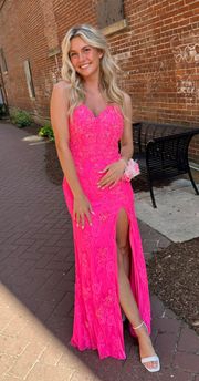 Hot Pink  Lace Embroidered Gown with Lace up Back