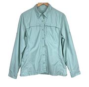 L.L. Bean Fishing shirt green button down tab sleeve outdoor active hiking M