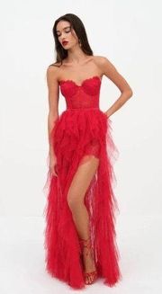 NWT  red lace boustier gown sz medium