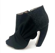 Miu Miu Dark Grey and Black Wool Open Toe Ankle Boots Booties Size 37 US 7