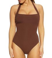 NWOT Naked Wardrobe Snatches Brown Thribbed Women Small Stretchy Bodysuit