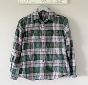 Carhartt Green Purple Flannel Plaid Button Down Shirt