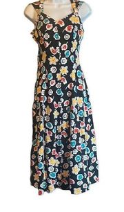 Joan Leslie Womens 4 Vintage Black Red Yellow Blue Floral Fit N Flare Midi Dress