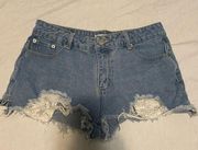 NWOT Hot Kiss Womens Jean Shorts High Rise Shortie Distressed Raw Hem lace