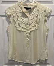 French Connection Cream Classic Ruffle Modal Button Down Lined  Womens Size 12