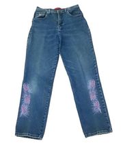 Vtg 90s Gloria Vanderbilt high rise embroidered jeans light wash size 4