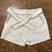 white denim tie shorts