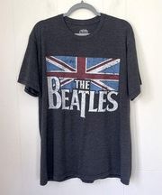 The Beatles Grey Band Tee Graphic T-shirt Union Jack UK Flag ~ Size XL