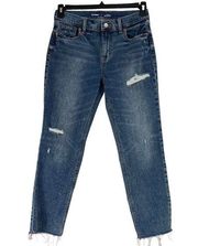 Old Navy SZ 2 Boyfriend Jeans Mid-Rise Whiskered Distressed Frayed Hems Zip-Fly