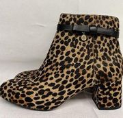 NEW Kate Spade delina booties leopard heel  Leather Bow Printed Brown Black 11B