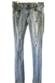 American Eagle  Outfitters Skinny Stretch Distressed Light Wash Jeans Women's 2