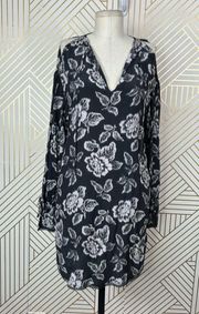 AllSaints Aster Kasuri Dress Black Gray Floral Print Size Small