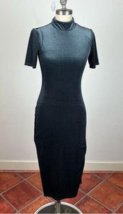 Privacy Please Grey Blue Mock Neck Bodycon Dress